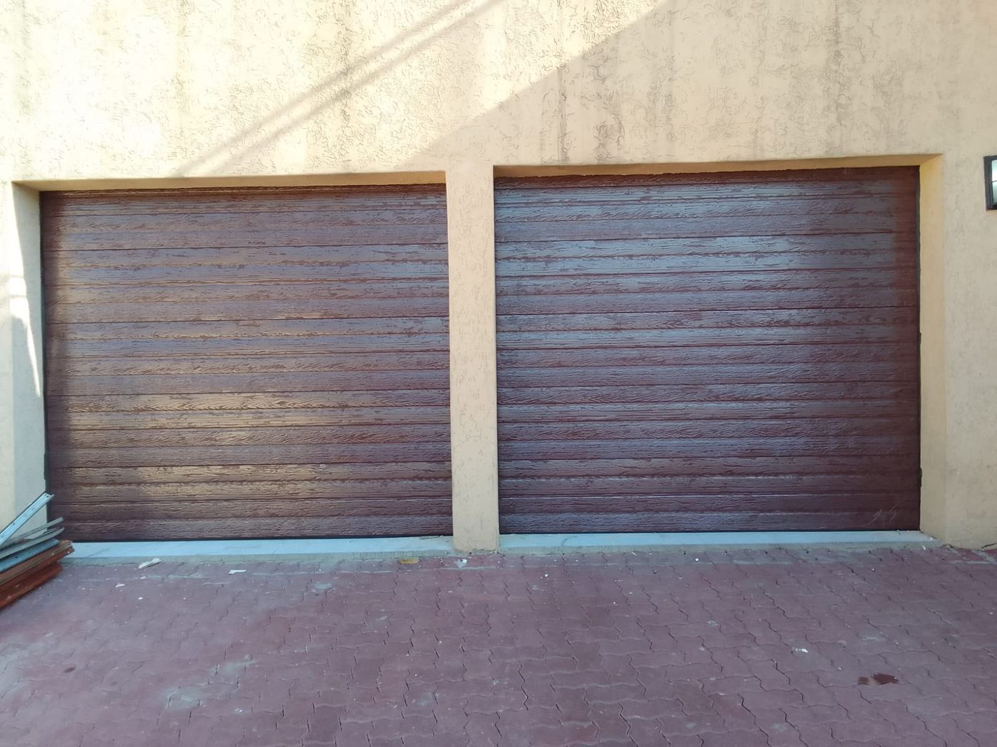 Timber-look sectional garage doors, recent installation